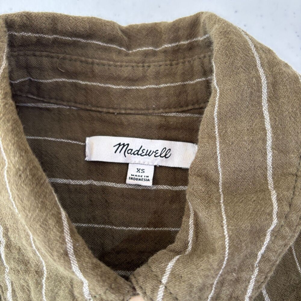 Madewell Olive Green Pinstripe Button-Up Shirt - Picture 4 of 9